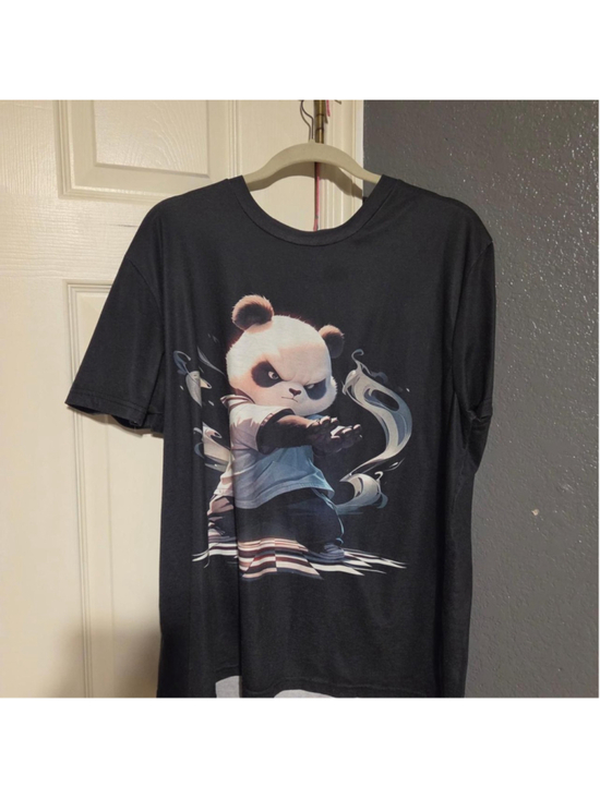 Other Other - Black Graphic Tee with Martial Arts Panda Design